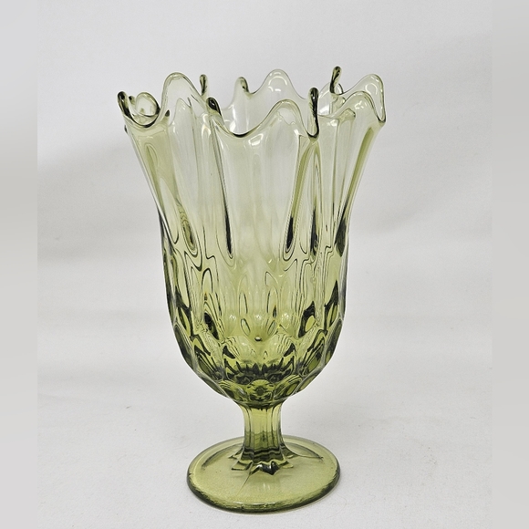 FENTON handkerchief Colonial green thumb print / Thousand Eye footed vase vintag - Picture 4 of 11